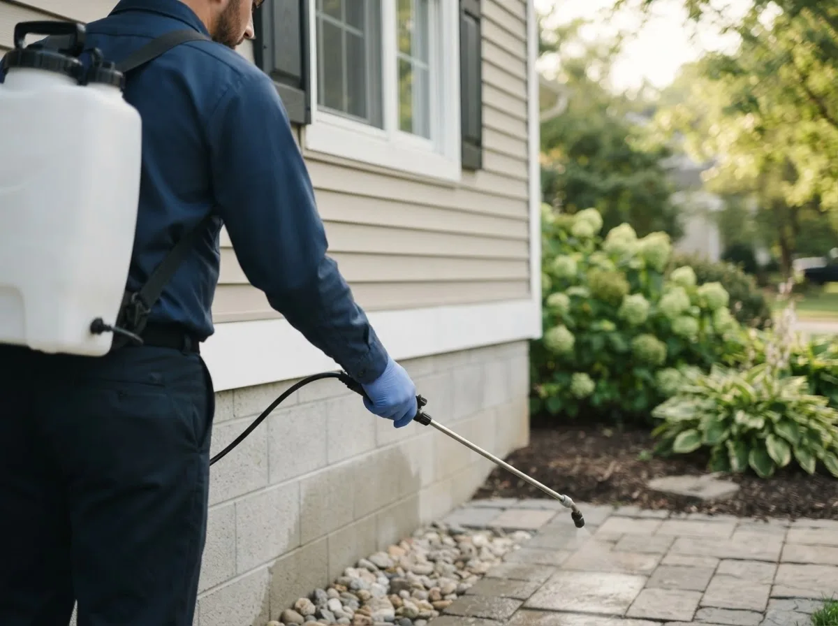 Pest control technician inspecting a home in Clearlake, CA